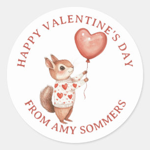 Happy Valentine's Day Kid's Watercolor Animal Classic Round Sticker