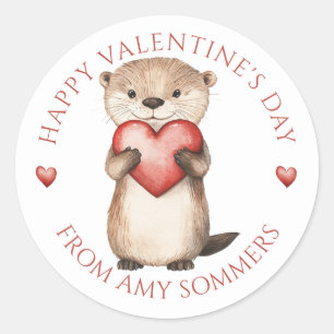 Happy Valentine's Day Kid's Watercolor Animal Classic Round Sticker