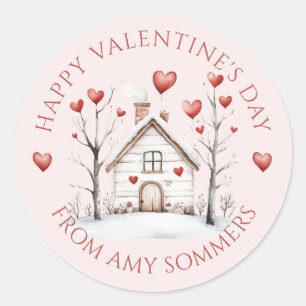 Happy Valentine's Day Kid's Watercolor  Classic Round Sticker