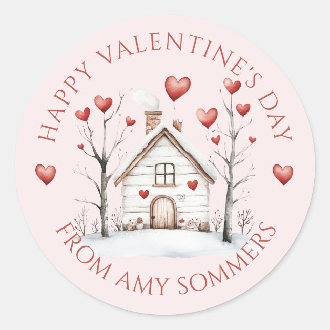 Happy Valentine's Day Kid's Watercolor  Classic Round Sticker (Front)