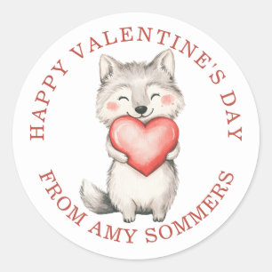 Happy Valentine's Day Kid's Watercolor Fox Heart Classic Round Sticker