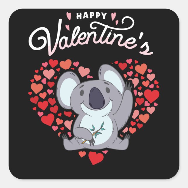 Happy Valentines. Day Koala Koalabar Love Heart Square Sticker (Front)