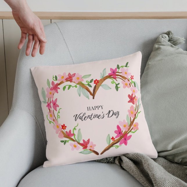 Happy Valentine's Day l Watercolor Pink Floral  Cushion (Creator Uploaded)