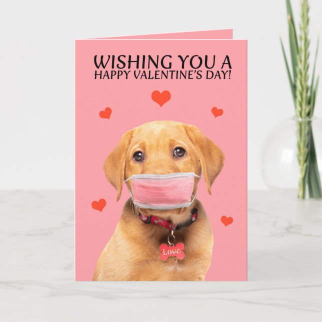 Happy Valentine's Day Labrador in Face Mask Humour Holiday Card (Front)