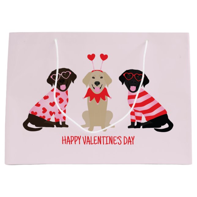 Happy Valentines Day Labrador Retriever Dogs Large Gift Bag (Front)