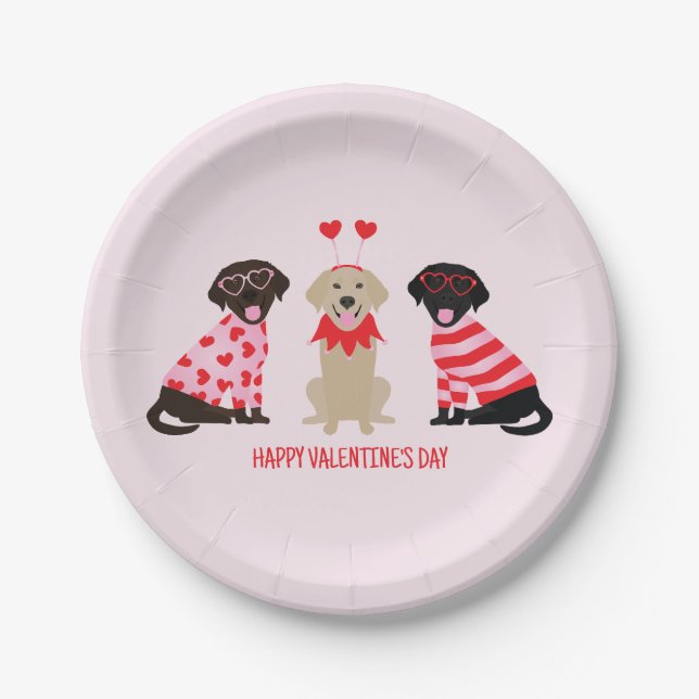 Happy Valentines Day Labrador Retriever Dogs Paper Plate (Front)