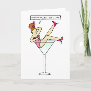 Happy Valentine's Day Lady in Cocktail Glass Card