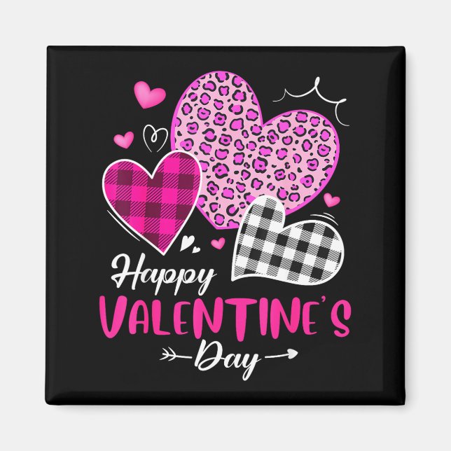 Happy Valentine's Day Leopard And Plaid Hearts Gir Magnet (Front)
