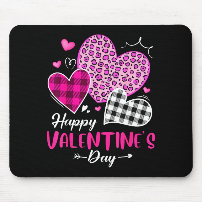 Happy Valentine's Day Leopard And Plaid Hearts Gir Mouse Mat (Front)