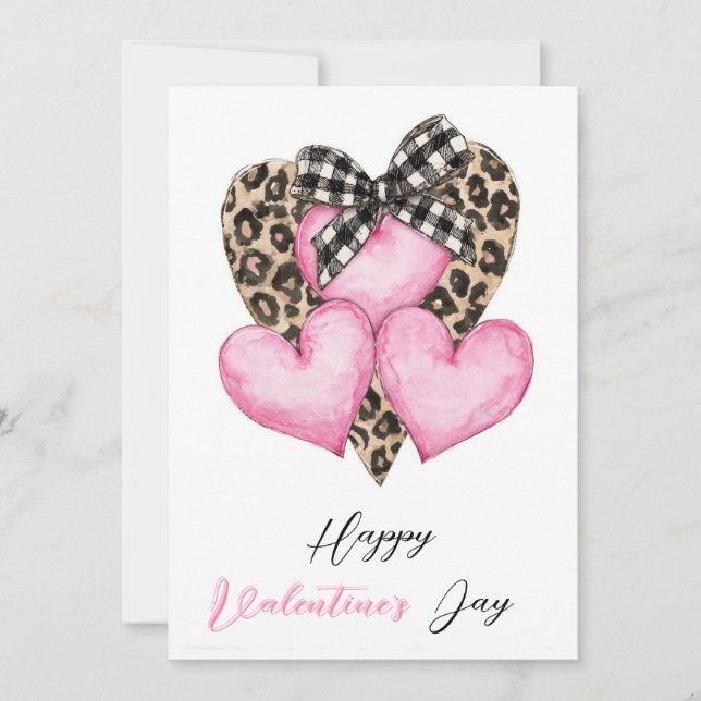 Happy Valentine's Day – Leopard Heart & Bow Card (Front)