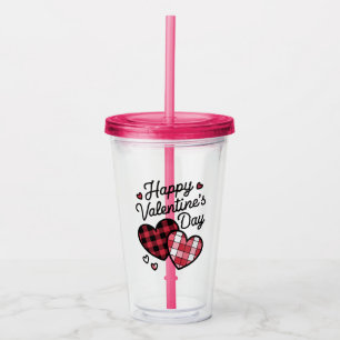 Happy Valentines Day Leopard Plaid Love Heart Acrylic Tumbler