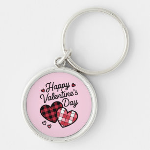 Happy Valentines Day Leopard Plaid Love Heart  Key Ring