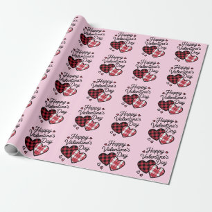 Happy Valentines Day Leopard Plaid Love Heart Wrapping Paper