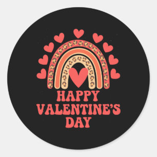 Happy Valentine's Day Leopard Rainbow Heart Valent Classic Round Sticker