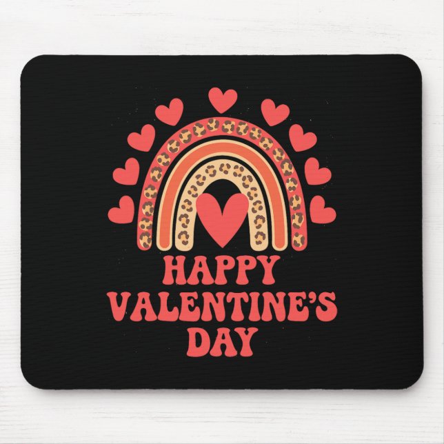 Happy Valentine's Day Leopard Rainbow Heart Valent Mouse Mat (Front)