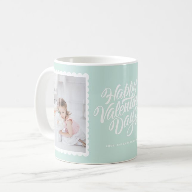 Happy Valentine's Day Lettering Mint Photo Collage Coffee Mug (Front Left)