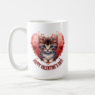 Happy Valentine's Day Little Kitten with Heart Coffee Mug