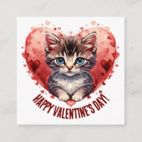 Happy Valentine's Day Little Kitten with Heart