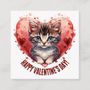 Happy Valentine's Day Little Kitten with Heart Enclosure Card