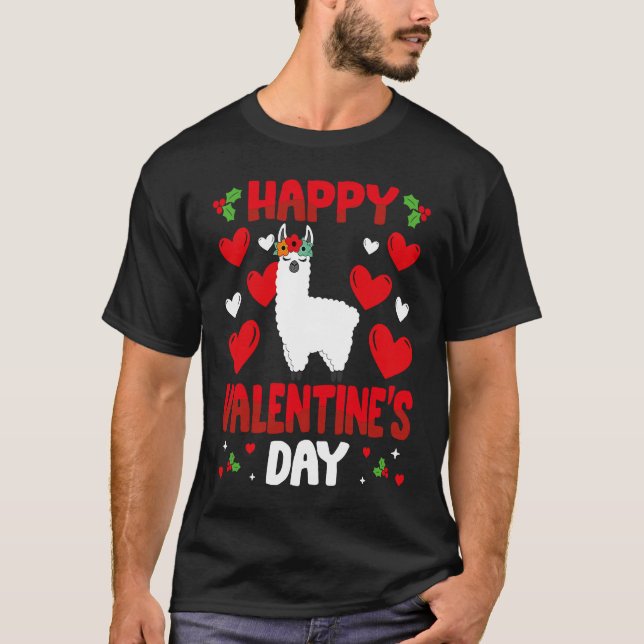 Happy Valentines Day Llama Heart Love Animal T-Shirt (Front)