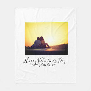 Happy Valentine's day love add name photo simple g Fleece Blanket