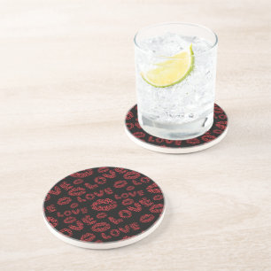 Happy Valentine's Day Love Elegant Red &Black Coaster