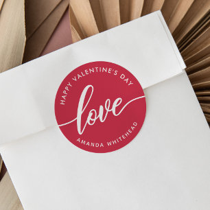 Happy Valentine's Day Love Hand-Lettering Red Classic Round Sticker