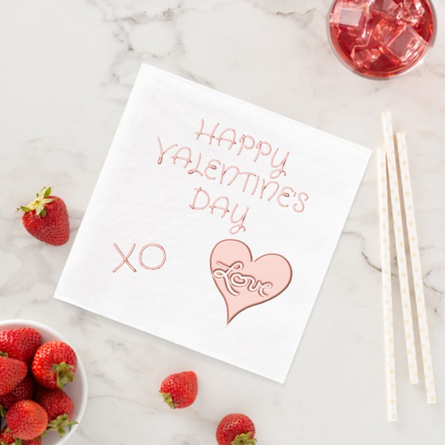 Happy Valentine's Day Love Heart Foil Napkins (Insitu (Strawberry))