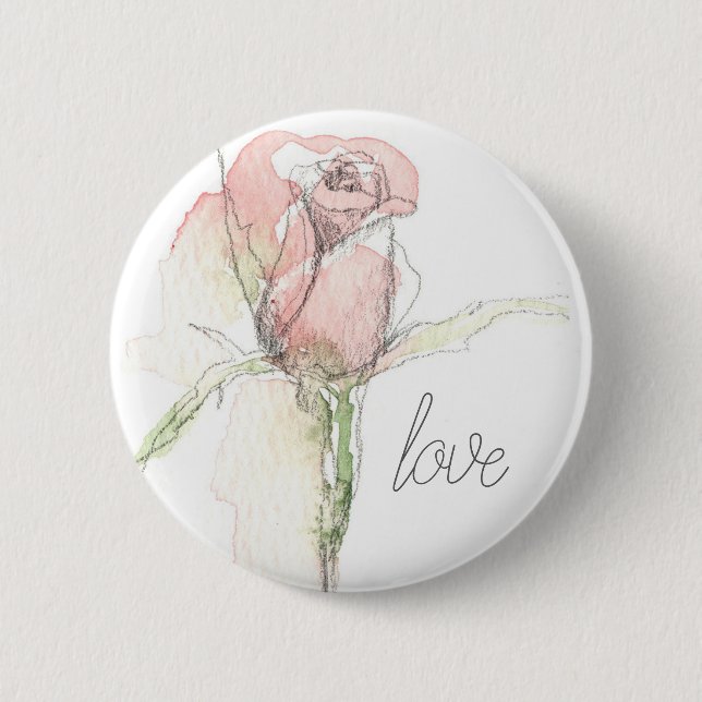 Happy Valentine's Day Love Pink Rosebud 6 Cm Round Badge (Front)
