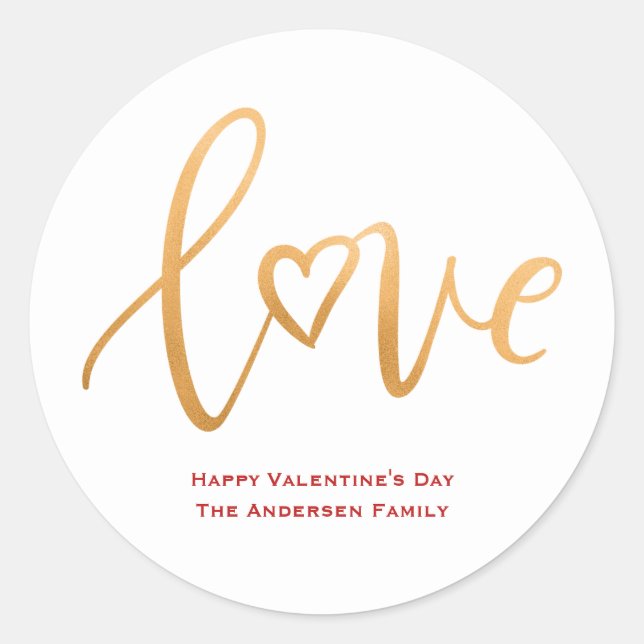 Happy Valentine's Day Love Script Holiday Classic Round Sticker (Front)