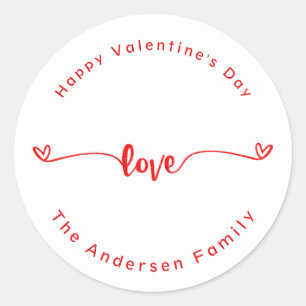 Happy Valentine's Day Love Script Holiday Classic Round Sticker