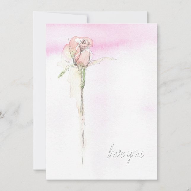 Happy Valentine's Day Love You Pink Stem Rose Holiday Card (Front)