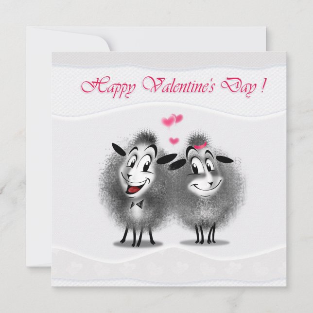 Happy Valentine's Day Lovely Cute Sheeps Greeting Holiday Card (Front)