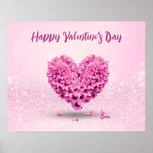 Happy Valentine's Day Lovely Pink Hyacinth Heart Poster