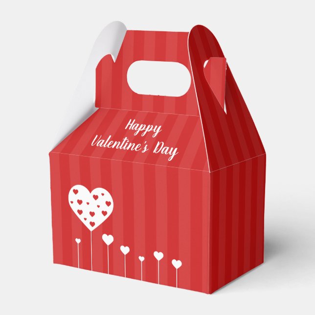Happy Valentine's Day Lovely Red White Hearts Favour Box (Front Side)