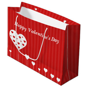 Happy Valentine's Day Lovely Red White Hearts Large Gift Bag