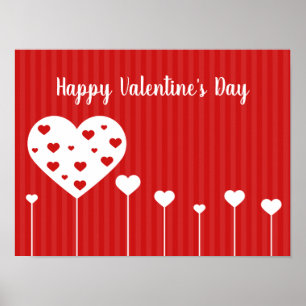 Happy Valentine's Day Lovely Red White Hearts Poster