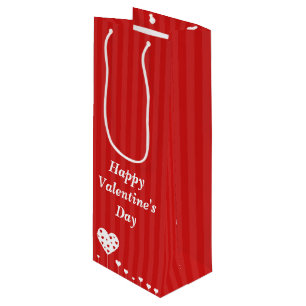 Happy Valentine's Day Lovely Red White Hearts Wine Gift Bag