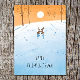 Happy Valentine's Day Lover Bunny Watercolor Heart Holiday Card