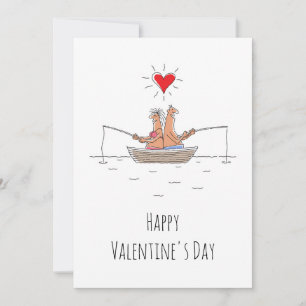 Happy Valentine's Day Lovers Fishing Red Heart Holiday Card