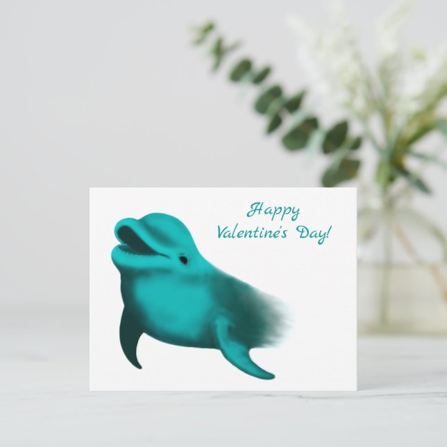 Happy Valentine's Day - Lucky Dolphin Holiday Postcard (Standing Front)