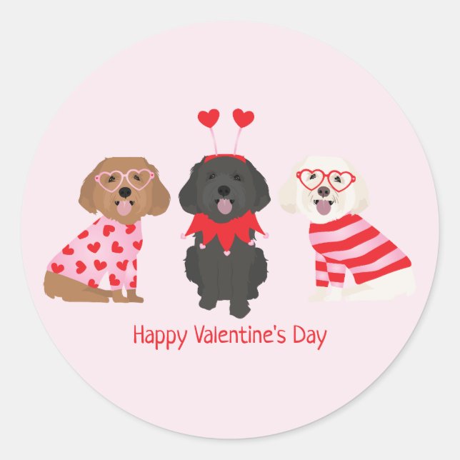 Happy Valentines Day Maltipoo Dogs Classic Round Sticker (Front)