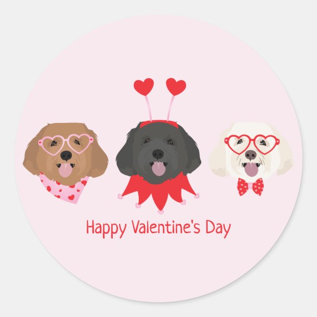 Happy Valentines Day Maltipoo Dogs Classic Round Sticker (Front)