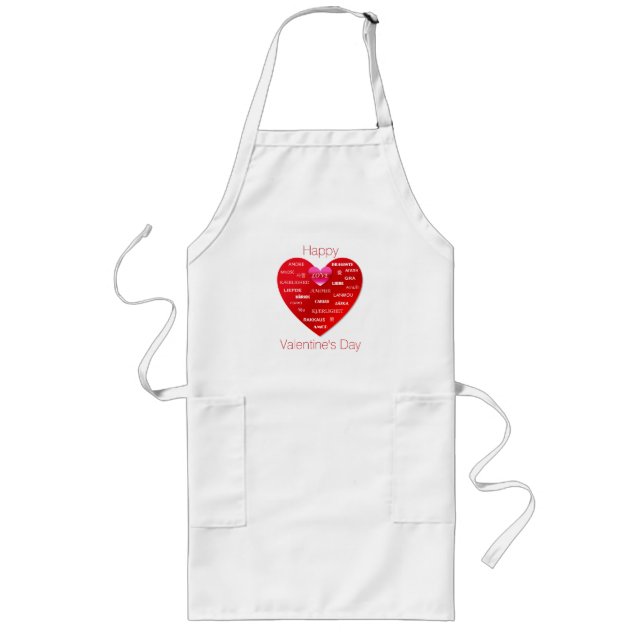 Happy Valentine's Day Many Languages of Love Long Apron (Front)