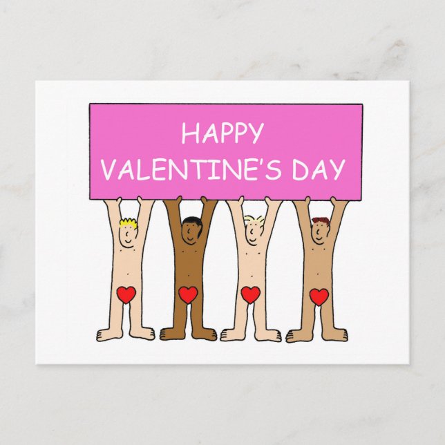 Happy Valentine's Day Men Wearing Hearts Postcard (Front)