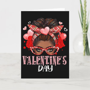Happy Valentine's Day Messy Bun African American G Card