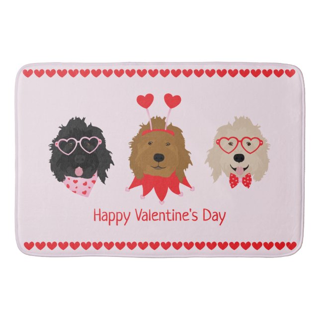 Happy Valentines Day Mini Goldendoodle Dogs Bath Mat (Front)