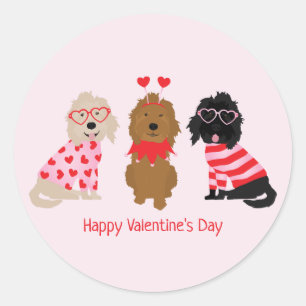 Happy Valentines Day Mini Goldendoodle Dogs Classic Round Sticker