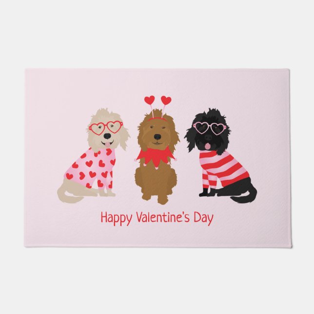 Happy Valentines Day Mini Goldendoodle Dogs Doormat (Front)