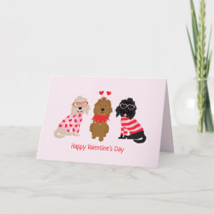 Happy Valentines Day Mini Goldendoodle Dogs Holiday Card